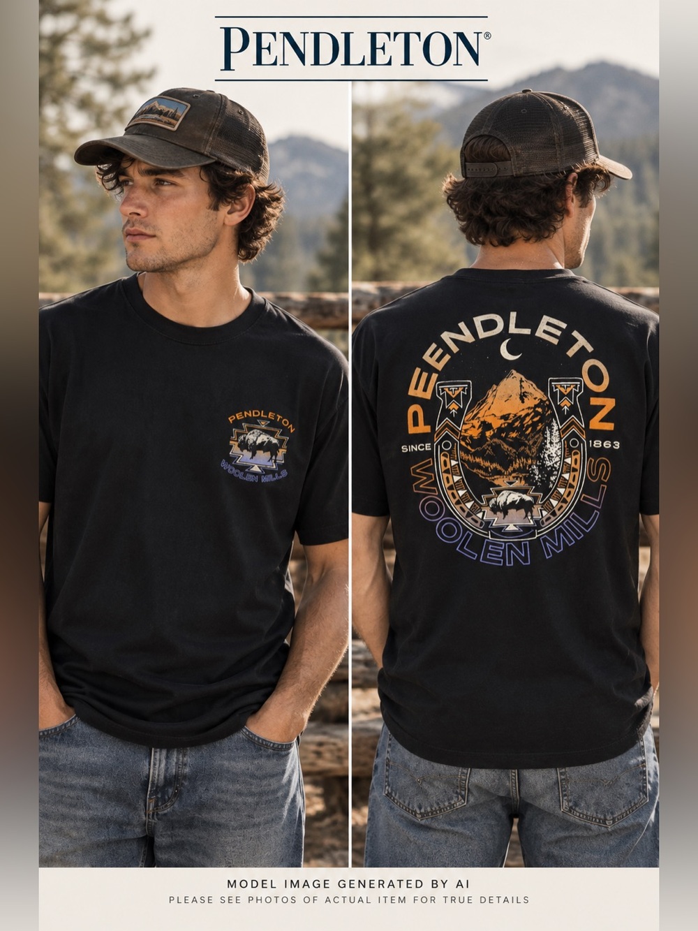 Pendleton Buffalo Graphic T Shirt Heritage Western Outdoor Bison Logo Cotton XL
